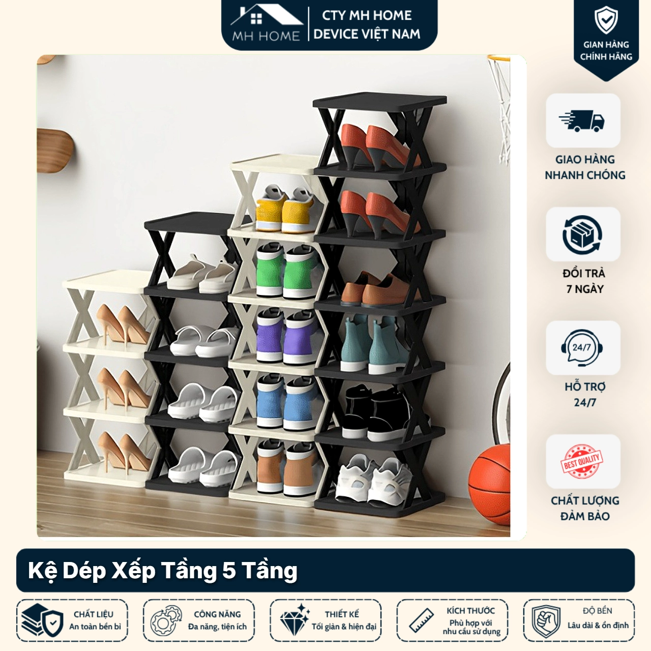 Kệ Dép Nhựa 5 Tầng Đa Năng Tiết Kiệm Diện Tích Kệ Đựng Dép Gọn Gàng